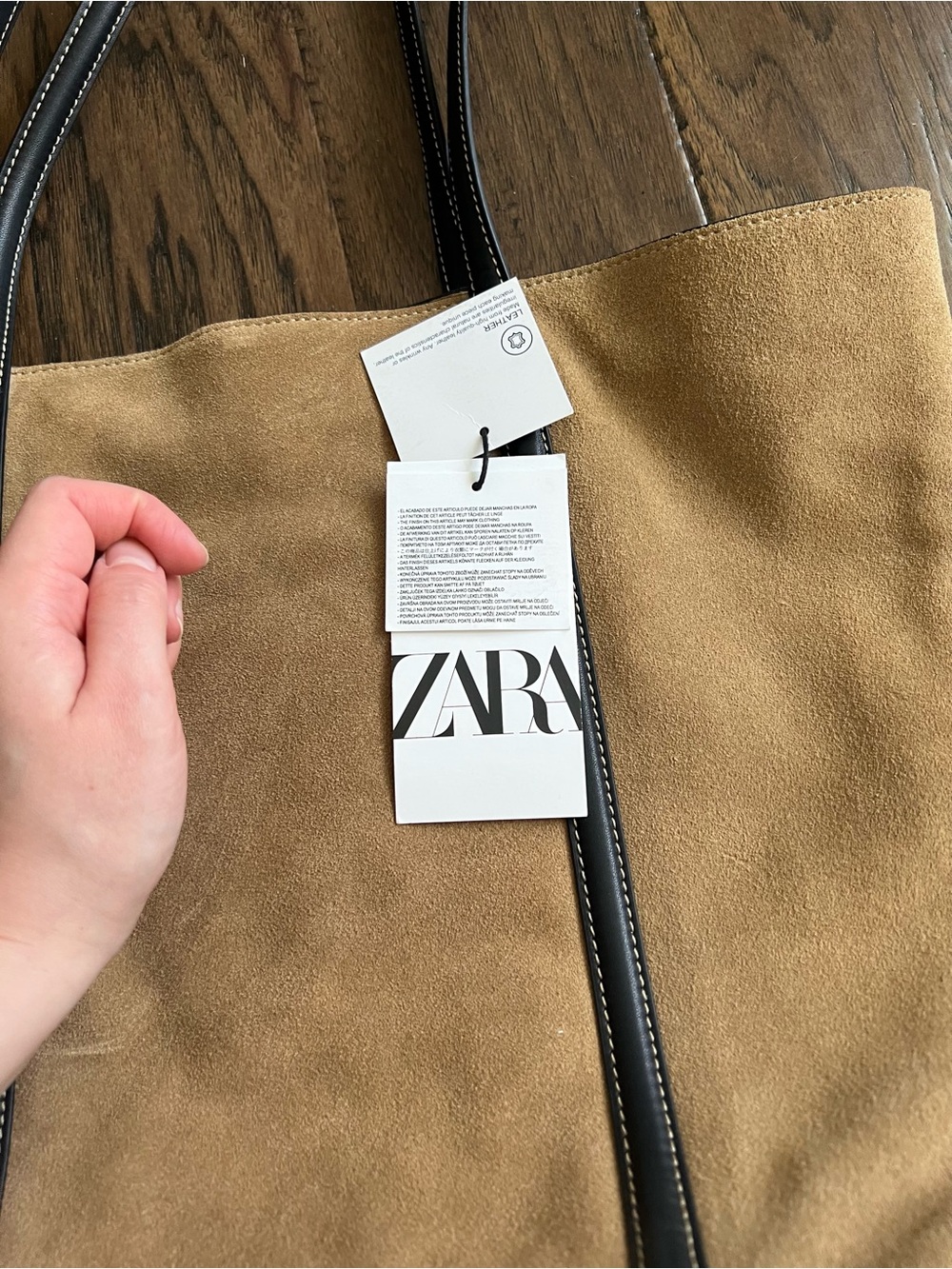 Zara Suede Tote Bag with Leather Handles - Picture 7 of 16